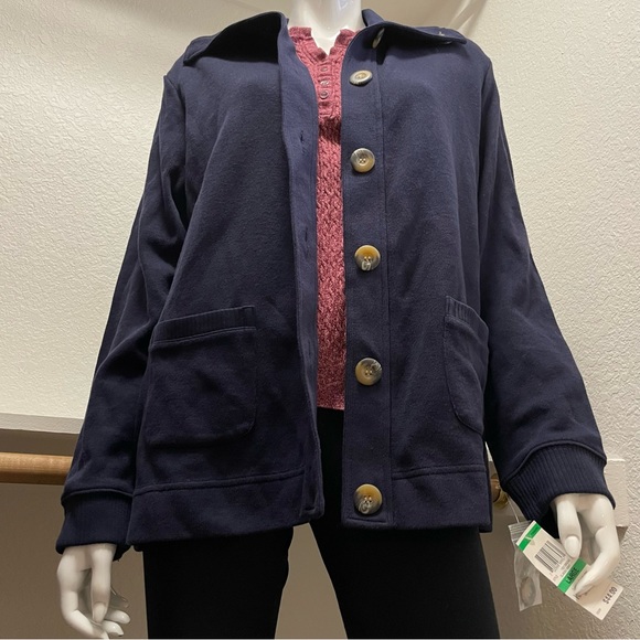 🆕Karen Scott BUNDLE Cable Knit Henley Sweater & Classic Navy Sport Cardigan SzL - Picture 3 of 12